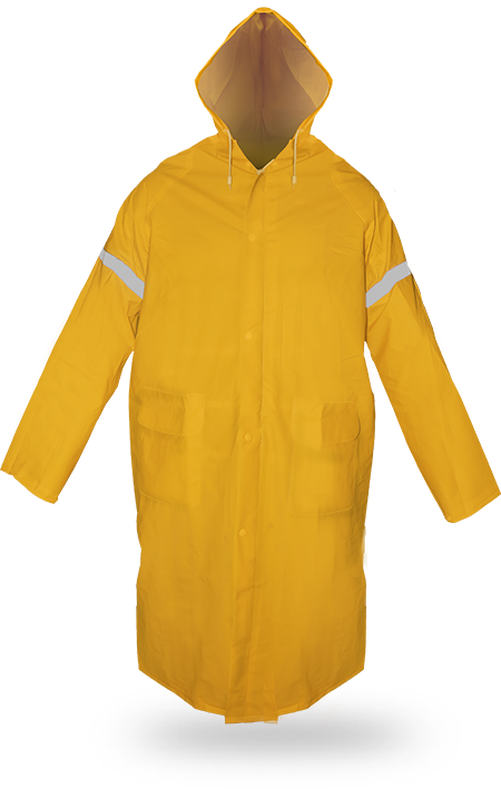 Impermeable largo tipo gabardina con capucha y reflejantes