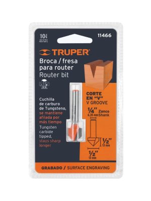 Broca para router, corte en 'V', 1/2', Truper