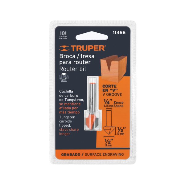 Broca para router, corte en 'V', 1/2', Truper