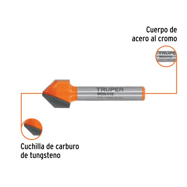 Broca para router, corte en 'V', 1/2', Truper