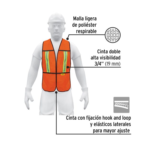 CHS-200NFC1.jpg Chaleco de seguridad con cintas reflejantes, Naranja, Pretul