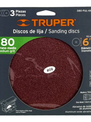 Paquete c/3 discos de lija 6' grano 80 para, PUL-4X6T