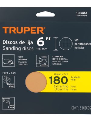 Paquete c/5 discos de lija 6' grano 180, ciegos