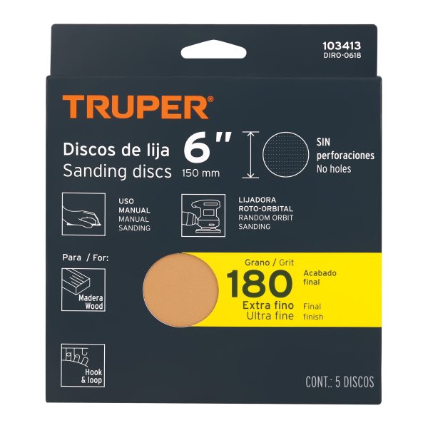 Paquete c/5 discos de lija 6' grano 180, ciegos