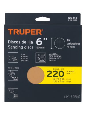 DIRO-0622E1.jpg Paquete c/5 discos de lija 6' grano 220, ciegos
