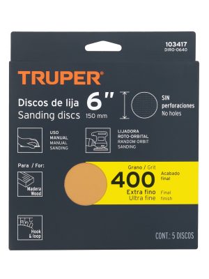 Paquete c/5 discos de lija 6' grano 400, ciegos