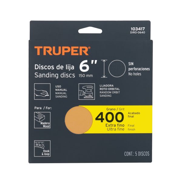 DIRO-0640E1.jpg Paquete c/5 discos de lija 6' grano 400, ciegos