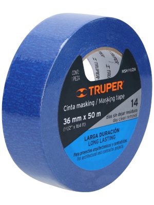 Cinta masking tape azul de 1-1/2' x 50 m para pintor, Truper