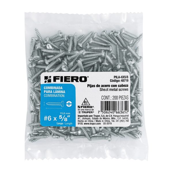 PILA-6X5-8E1.jpg Bolsa con 200 pijas para lámina, #6 x 5/8', Fiero