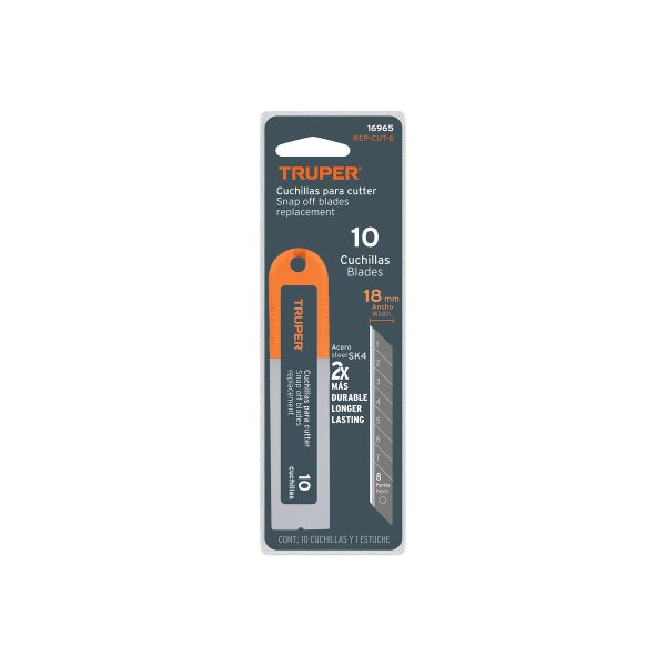 Estuche con 10 cuchillas SK4 de 18 mm para cutter, Truper