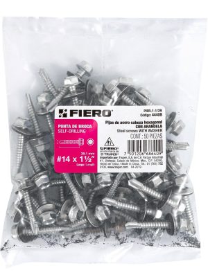 Bolsa con 50 pijas 1-1/2' hexagonal, punta broca con rondana