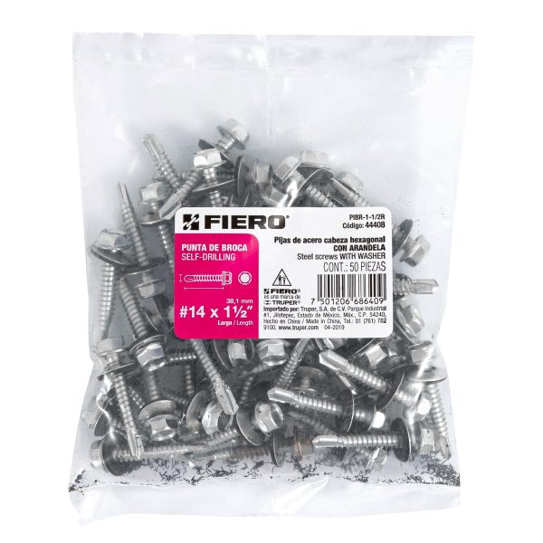 PIBR-1-1-2RE1.jpg Bolsa con 50 pijas 1-1/2' hexagonal, punta broca con rondana