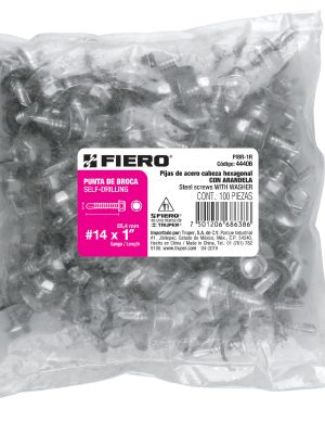 Bolsa con 100 pijas 1' hexagonal, punta broca con rondana