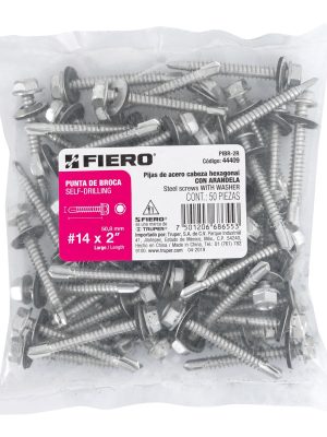 Bolsa con 50 pijas 2' hexagonal, punta broca con rondana