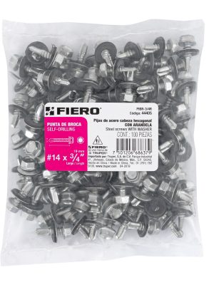 Bolsa con 100 pijas 3/4' hexagonal, punta broca con rondana