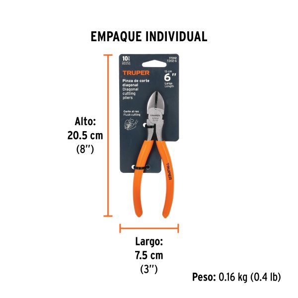 Pinza de corte diagonal 6' mango de PVC, Truper