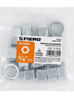 Bolsa con 250 tuercas 1/4' hexagonales de acero galvanizado