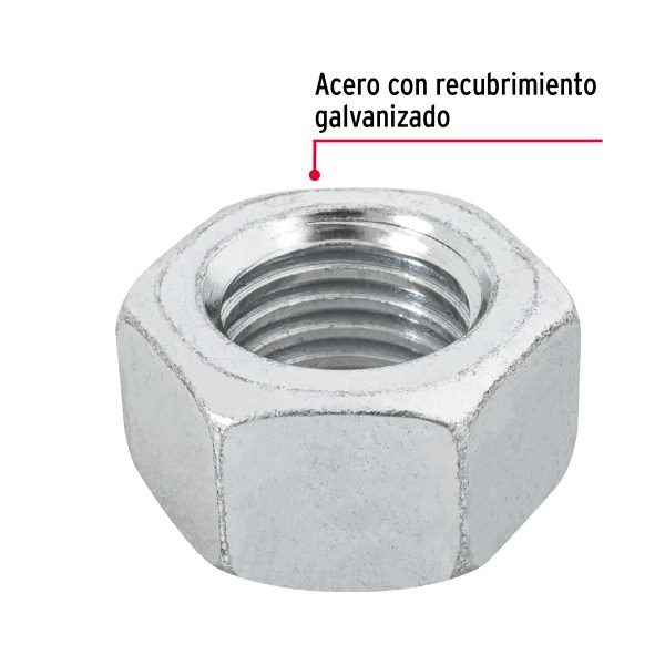 Bolsa con 250 tuercas 1/4' hexagonales de acero galvanizado