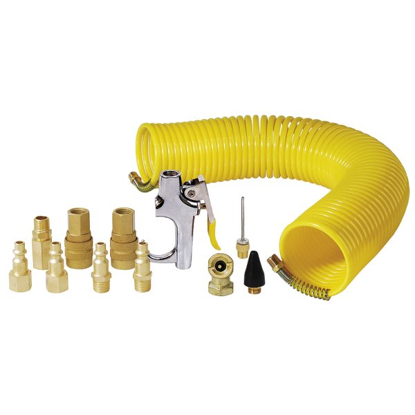 108142.jpg 108142 - Juego de accesorios neumáticos con manguera tipo resorte, 14 piezas Surtek