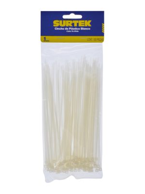 114202.jpg 114202 - Cinchos plásticos 165 x 2.5 mm, tensión 8 kg de 100 piezas, color natural Surtek