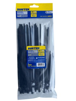 114250 - Cinchos de plásticos combinados en bolsa, tensión 8kg de 200 piezas, color natural y negro Surtek