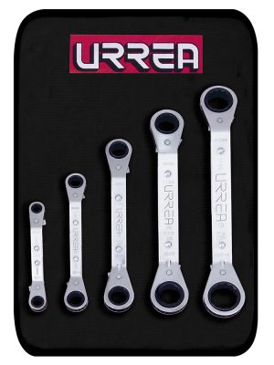 1190A.jpg 1190A - Juego de llaves de estrías pulido espejo planas de matraca en pulg, 12 pts,5 pz en estuche Urrea