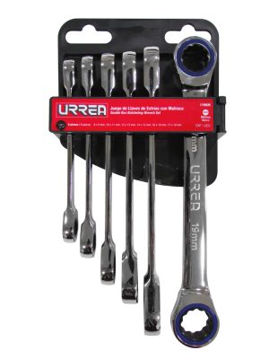 11M6M.jpg 11M6M - Juego de llaves de estrías pulido espejo con matraca métricas, 12 puntas, 6 pz en rack Urrea