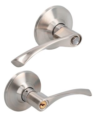 11MAP - Manija cilíndrica curva función baño, níquel satinado, llave estándar, blíster Prolok