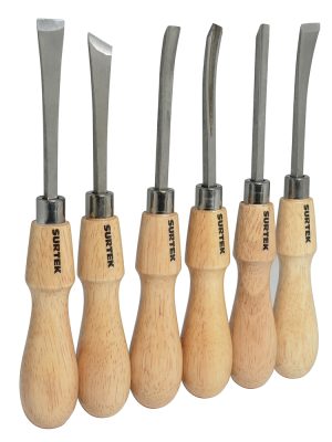 120051 - Juego de gurbias de acero manuales con mango de madera, 6 piezas Surtek