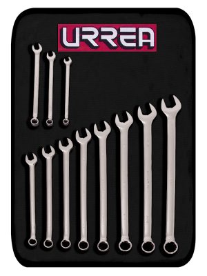 1200AL - Juego de llaves combinadas extra largas pulido espejo en pulgadas, 12 pts,11 pz en estuche Urrea