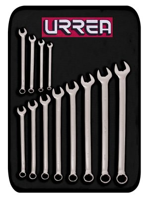 1200AML - Juego de llaves combinadas pulido espejo extra largas mét, 12 puntas, 12 piezas en estuche Urrea