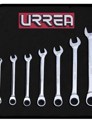 1200CM - Juego de llaves combinadas pulido espejo de matraca en pulgadas,12 puntas,7 pz en estuche Urrea