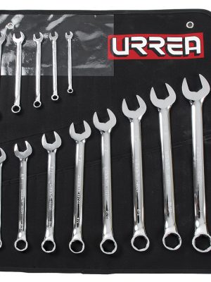 1200DH.jpg 1200DH - Juego de llaves combinadas pulido espejo en pulgadas, 6 puntas, 13 pz en estuche Urrea