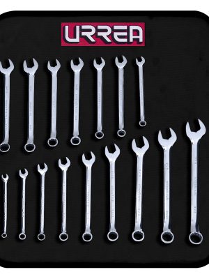 1200FC.jpg 1200FC - Juego de llaves combinadas pulido espejo en pul y mét, 12 puntas, 16 piezas en estuche Urrea