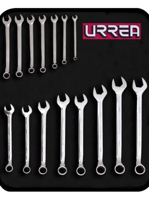 1200FM.jpg 1200FM - Juego de llaves combinadas pulido espejo métricas, 12 puntas, 15 piezas en estuche Urrea