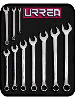 1200G.jpg 1200G - Juego de llaves combinadas pulido espejo en pulgadas, 12 puntas, 10 pz en estuche Urrea