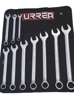 1200GA - Juego de llaves combinadas satinadas en pulgadas, 12 puntas, 10 piezas en estuche Urrea