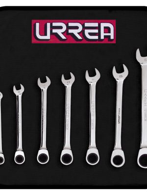 1200MCM - Juego de llaves combinadas pulido espejo de matraca mét, 12 puntas, 7 piezas en estuche Urrea