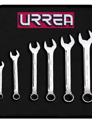 1200T6.jpg 1200T6 - Juego de llaves combinadas cortas pulido espejo en pulgadas, 12 puntas, 6 pz en estuche Urrea