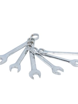 1201T6.jpg 1201T6 - Juego de llaves combinadas cortas pulido espejo en pulgadas, 12 puntas, 6 pz en rack Urrea