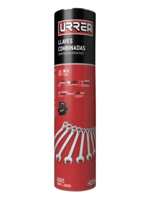 1201TF - Juego de llaves combinadas pulido espejo en pulgadas, 12 puntas, 15 pz en tubo full color Urrea