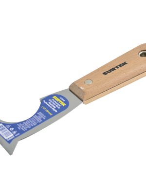 123092 - Espátula rígida de acero de alto carbón con raspador con mango de madera 2-1/2", 5 en 1 Surtek