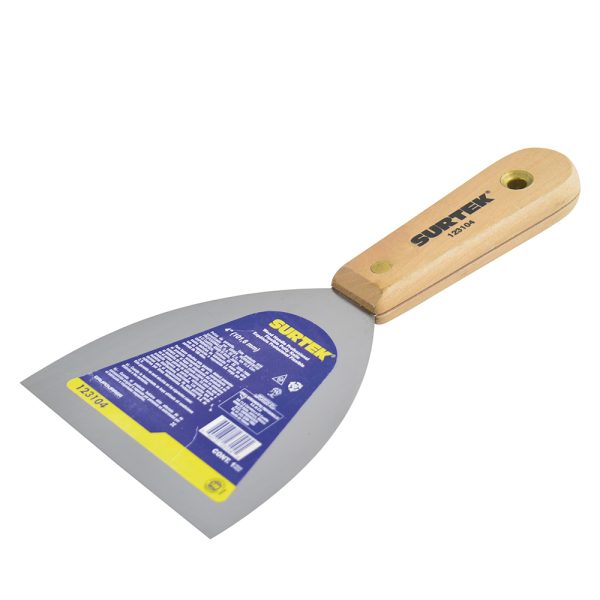 123104 - Espátula flexible de acero de alto carbón con mango de madera 4" Surtek