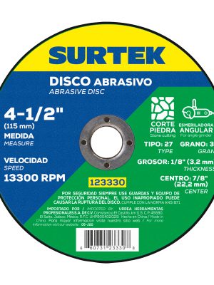 123330 - Disco abrasivo tipo 27 para piedra 4-1/2" x 1/8" Surtek
