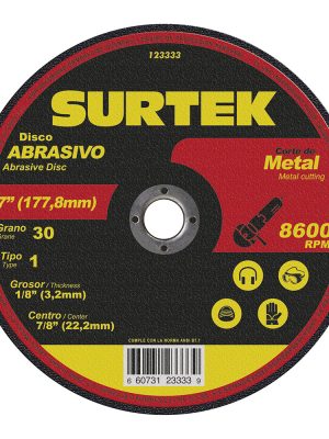 123333 - Disco abrasivo tipo 1 para metal 7" x 1/8" Surtek