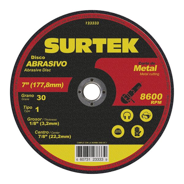 123333.jpg 123333 - Disco abrasivo tipo 1 para metal 7" x 1/8" Surtek