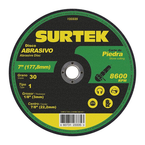 123335 - Disco abrasivo tipo 1 para piedra 7" x 9/64" Surtek