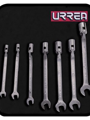 1270HF - Juego de llaves combinadas flexibles pulido espejo en pulgadas, 12 puntas, 7 pz en estuche Urrea