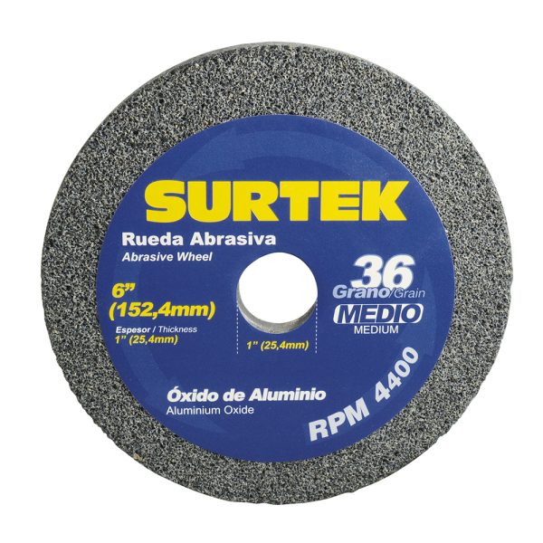 128006 - Rueda abrasiva de óxido de aluminio grano 36, 6" x 1" Surtek