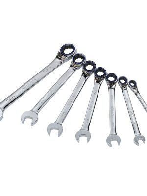 12MR7M.jpg 12MR7M - Juego de llaves combinadas pulido espejo de matraca rev mét, 12 puntas,7 pz en rack Urrea